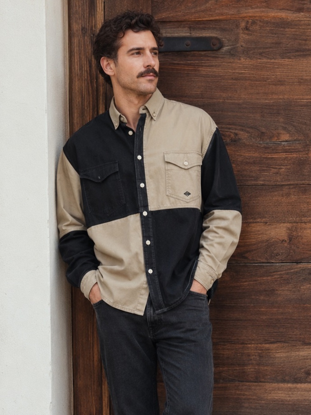 Roper Western Rodeo Ranch Cowboy Colorblock Shirt Men’s L – Black & Tan 90s